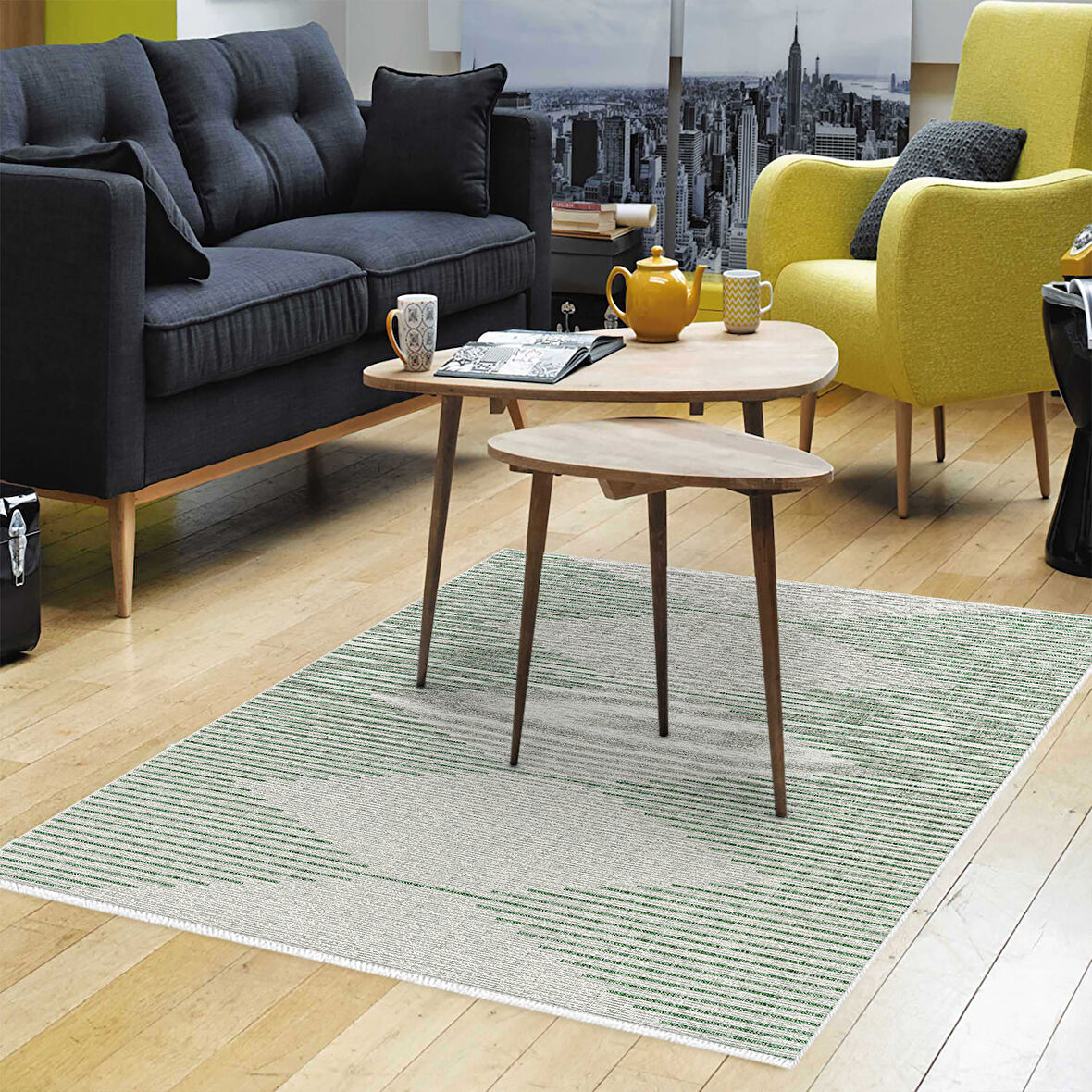 Dekoreko Kaymaz Taban Djt Salon Halısı Yıldız Deri İskandinav F5085