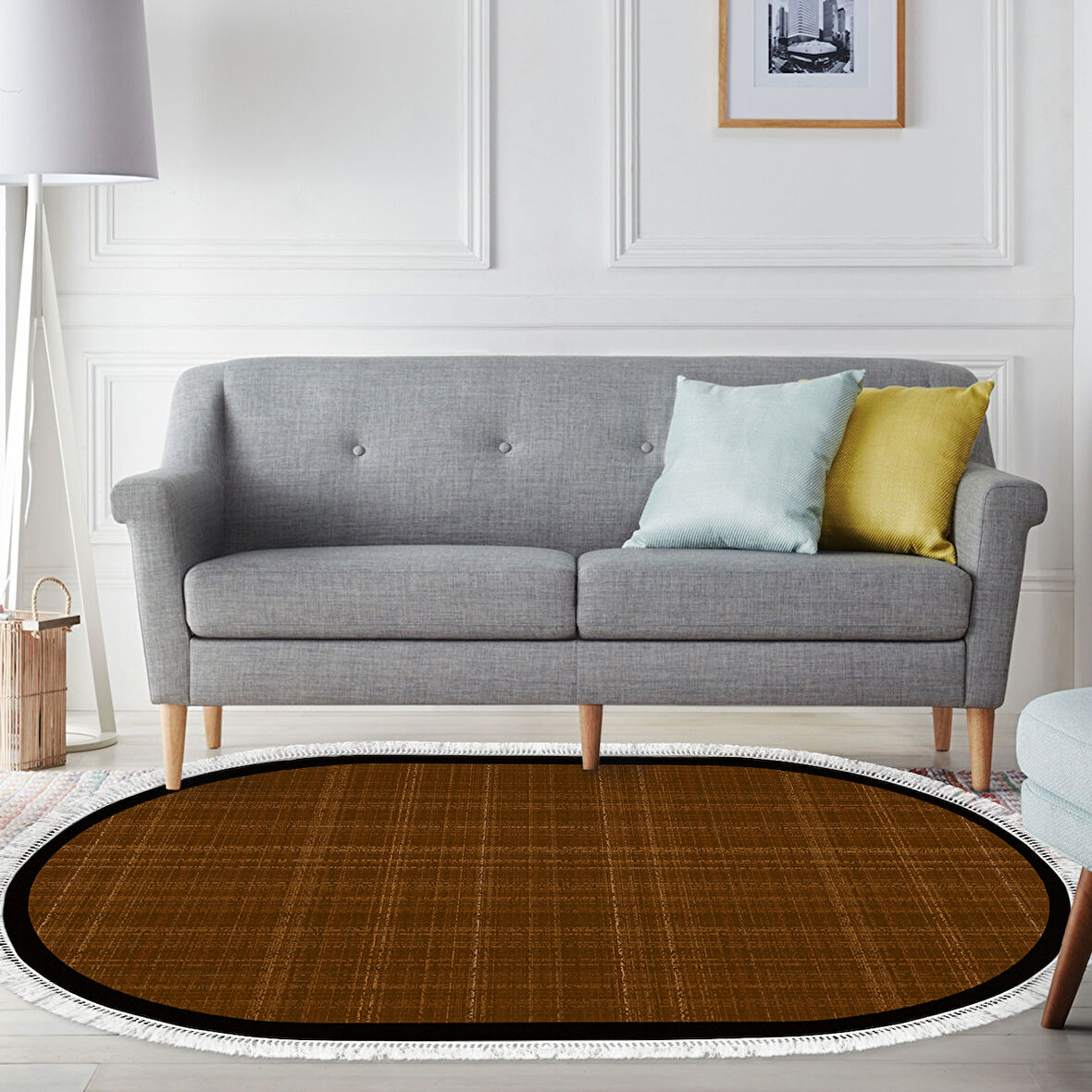 Alanur Home Kaymaz Taban Djt Banyo Mutfak Salon Halı Yıldız Deri Saçaklı Oval Dokuma Desen E5007