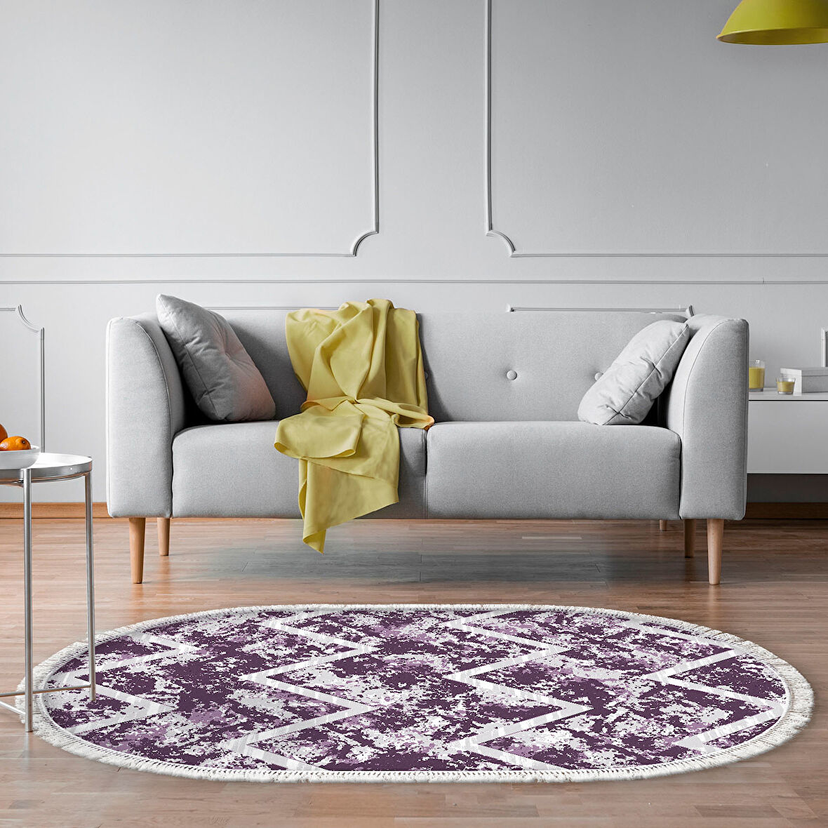 Dekoreko Kaymaz Taban Djt Salon Halısı Trend Saçaklı Oval İskandinav F5128