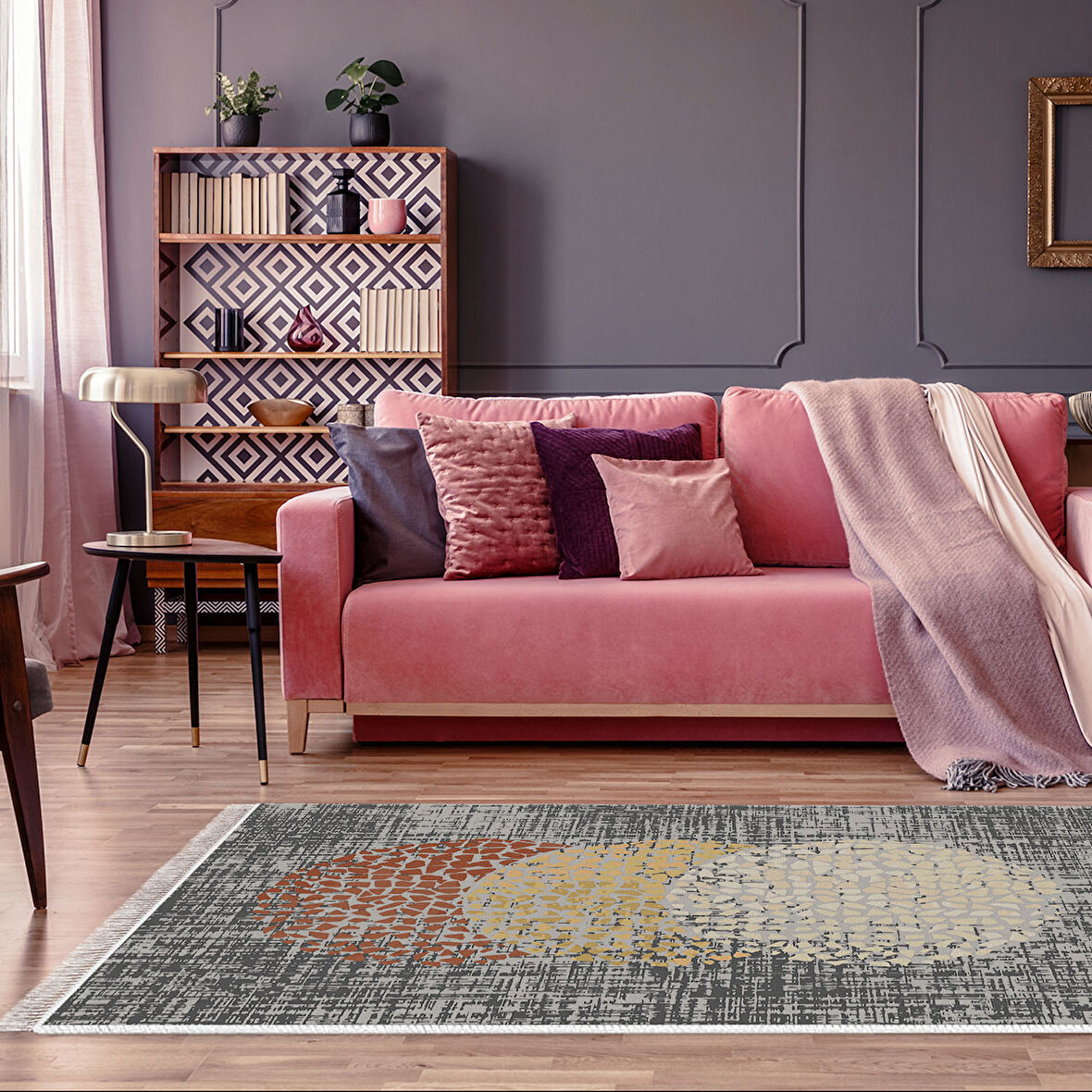 Dekoreko Kaymaz Taban Djt Salon Halısı Yıldız Deri Saçaklı Modern E4052