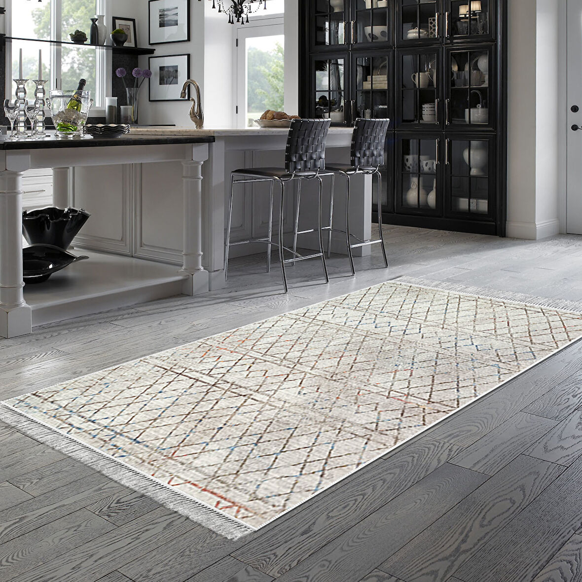 Dekoreko Kaymaz Taban Djt Mutfak Halısı Yıldız Deri Saçaklı İskandinav Al1103