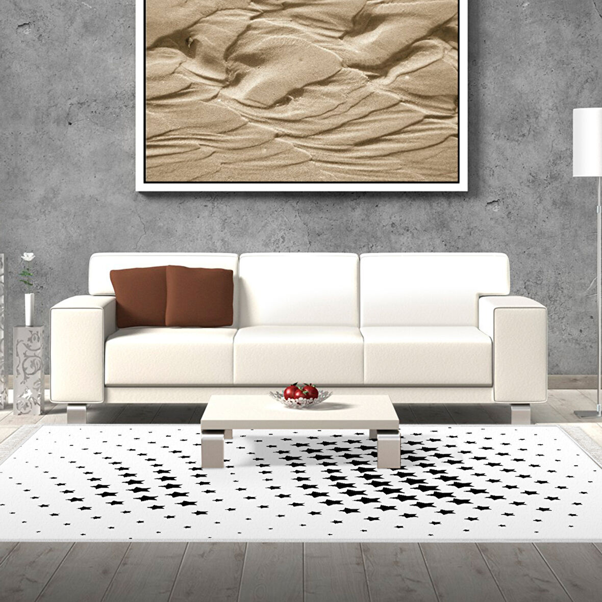 Dekoreko Kaymaz Taban Djt Salon Halısı Yıldız Deri Saçaklı Modern 723