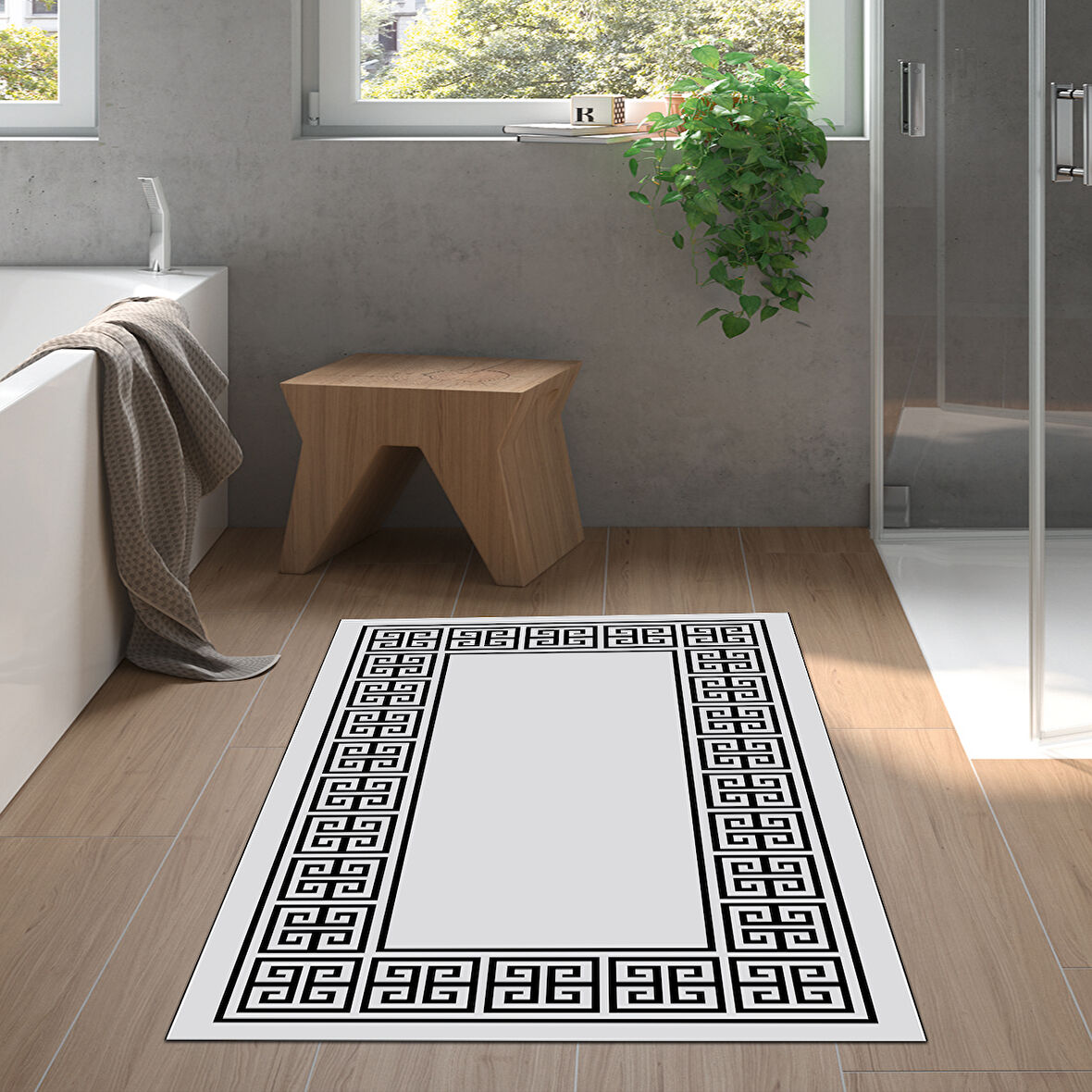 Dekoreko Kaymaz Taban Djt Banyo Halısı Star Pamuk Modern 608M