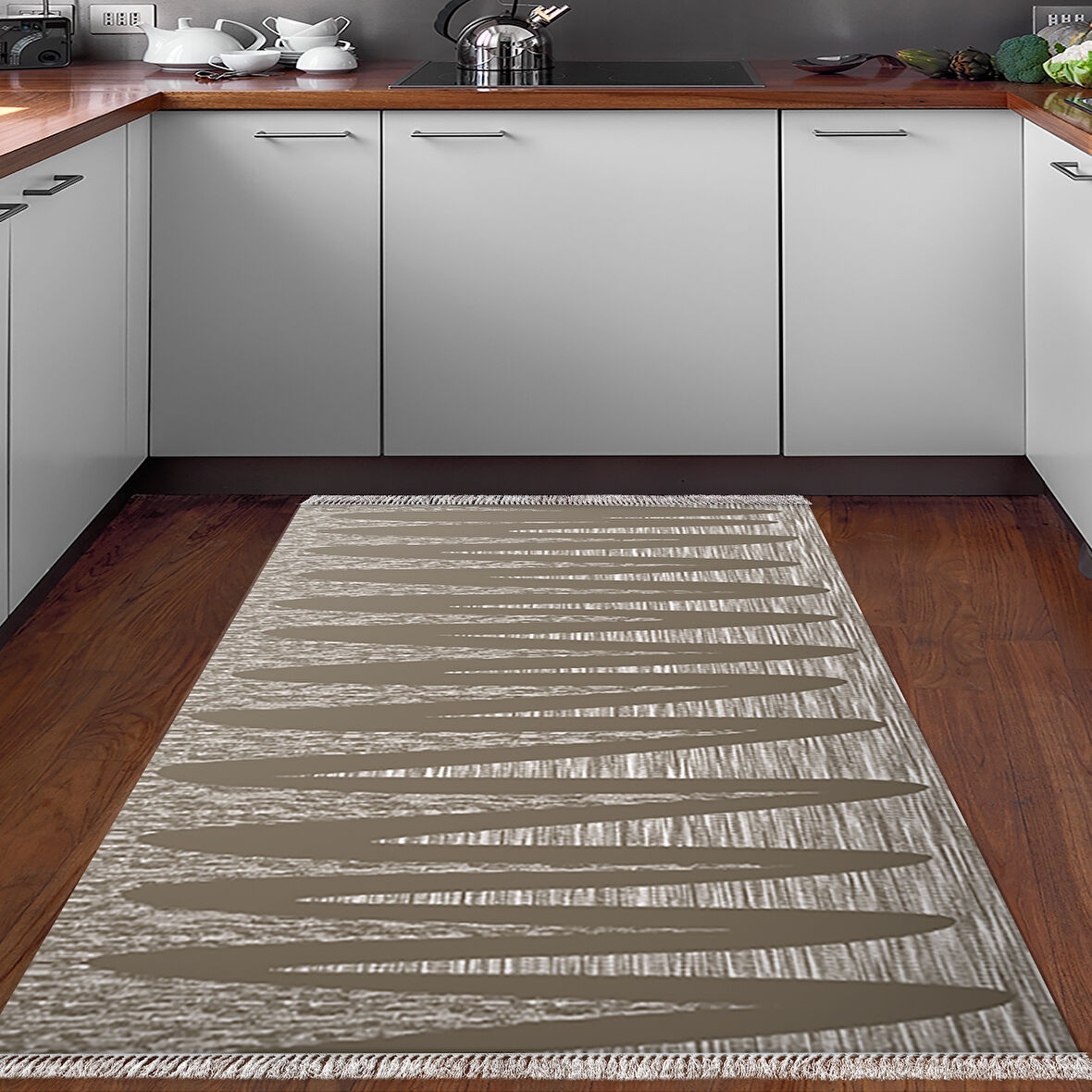 Dekoreko Kaymaz Taban Djt Mutfak Halısı Trend Saçaklı Modern M5045