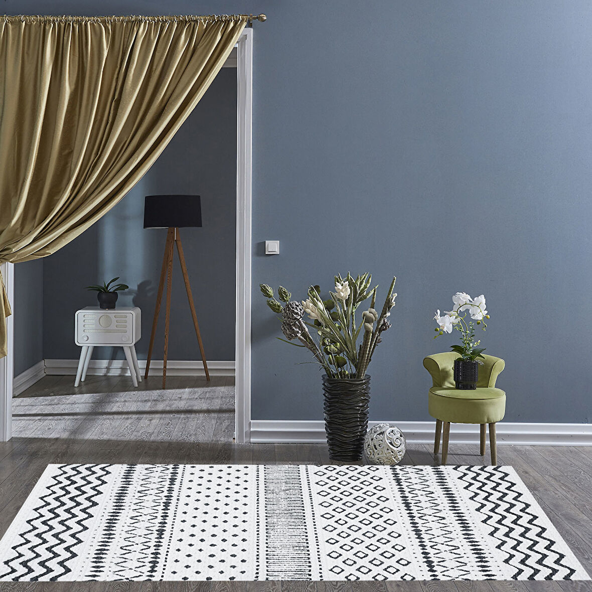 Dekoreko Kaymaz Taban Djt Salon Halısı Star Pamuk İskandinav F5086