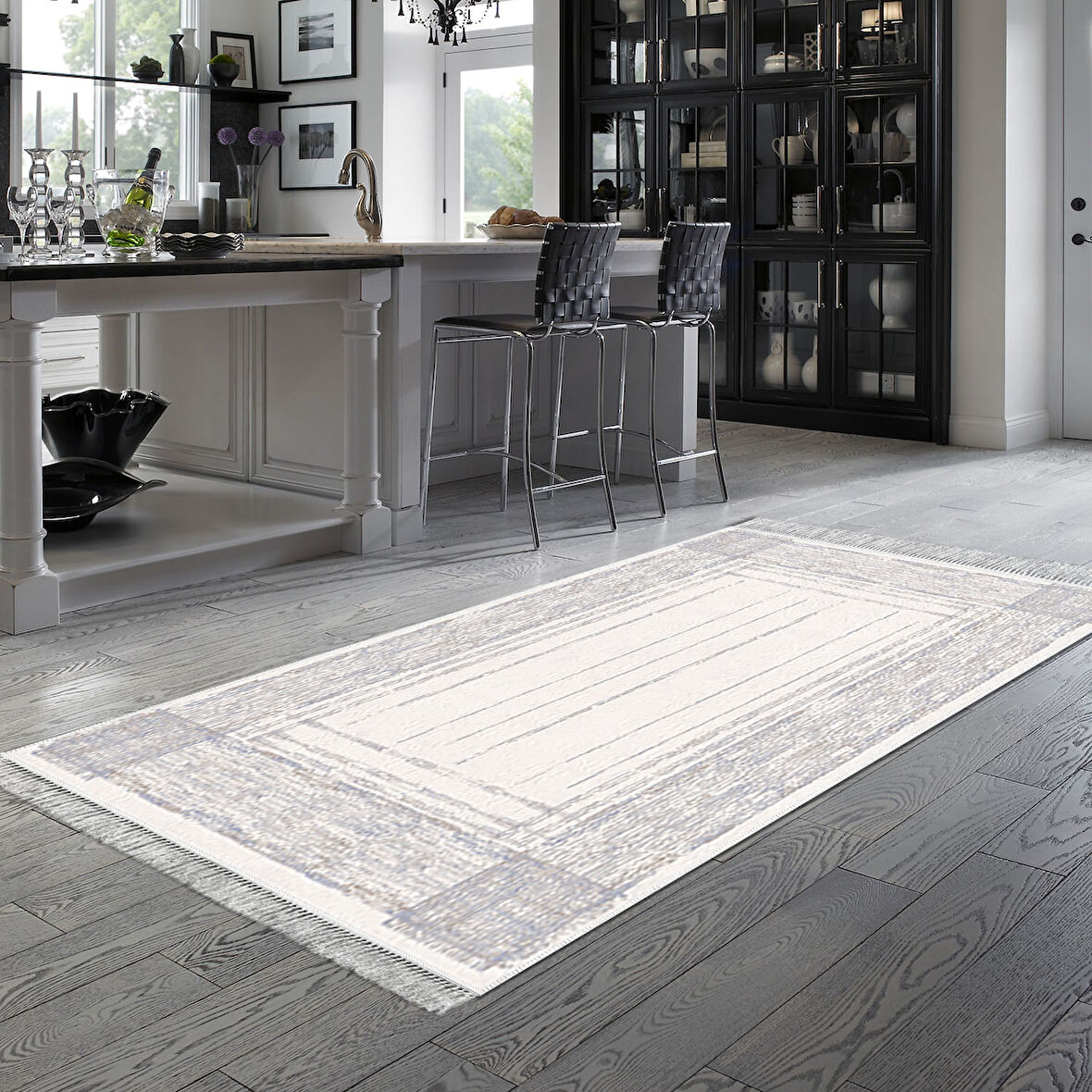 Dekoreko Kaymaz Taban Djt Mutfak Halısı Yıldız Deri Saçaklı Modern M5076