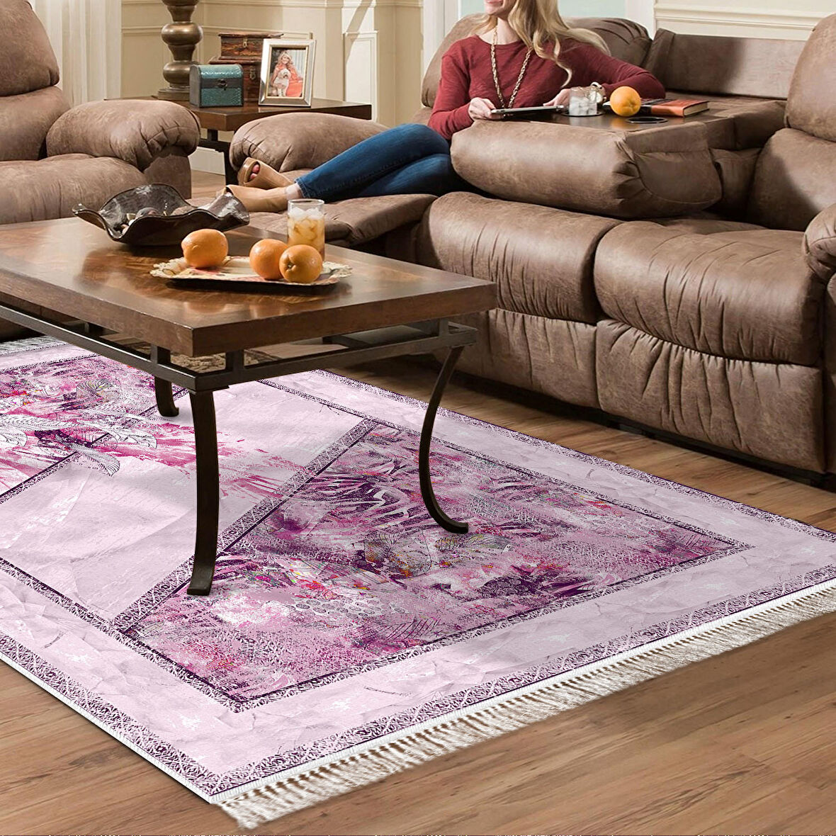 Dekoreko Kaymaz Taban Djt Salon Halısı Yıldız Deri Saçaklı Modern 729