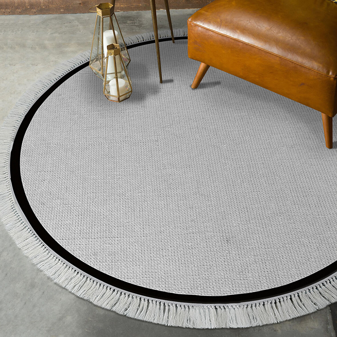 Alanur Home Kaymaz Taban Djt Banyo Mutfak Salon Halı  Trend Saçaklı Yuvarlak Dokuma Desen E5001