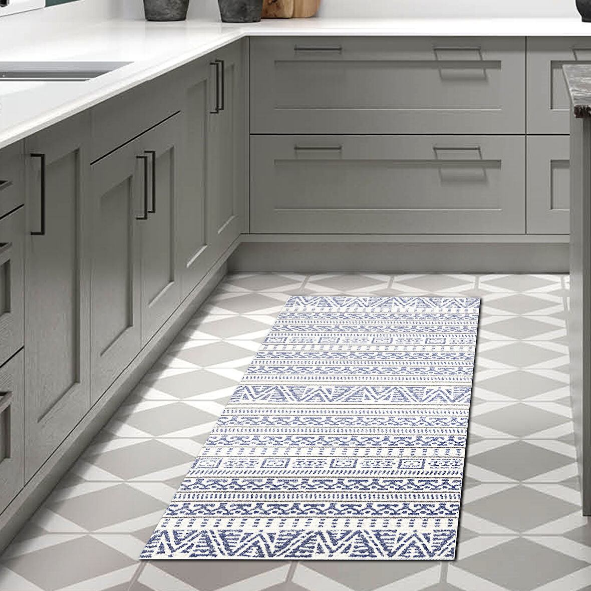 Dekoreko Kaymaz Taban Djt Mutfak Halısı Yıldız Deri İskandinav F5082