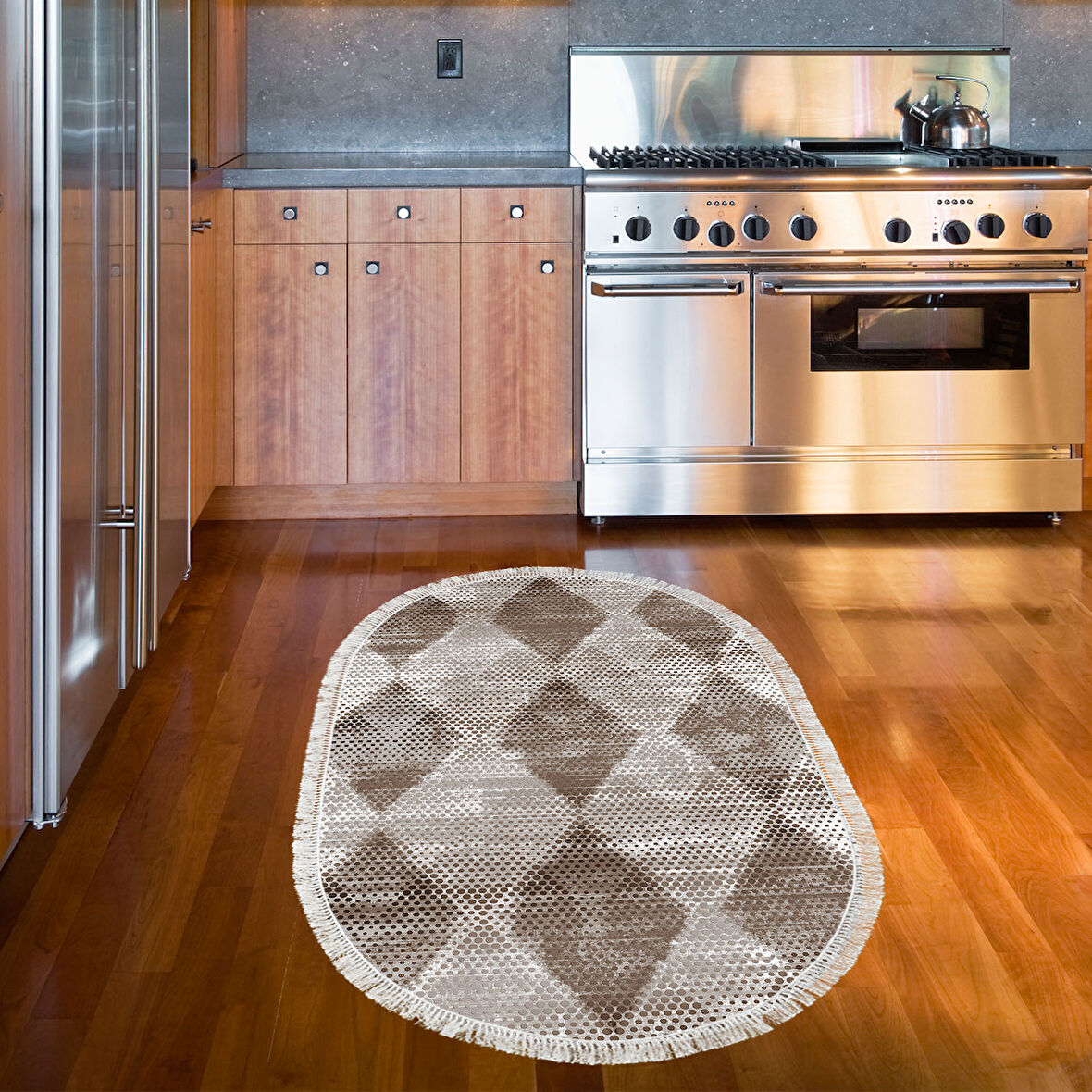 Dekoreko Kaymaz Taban Djt Mutfak Halısı Trend Saçaklı Oval İskandinav F5131