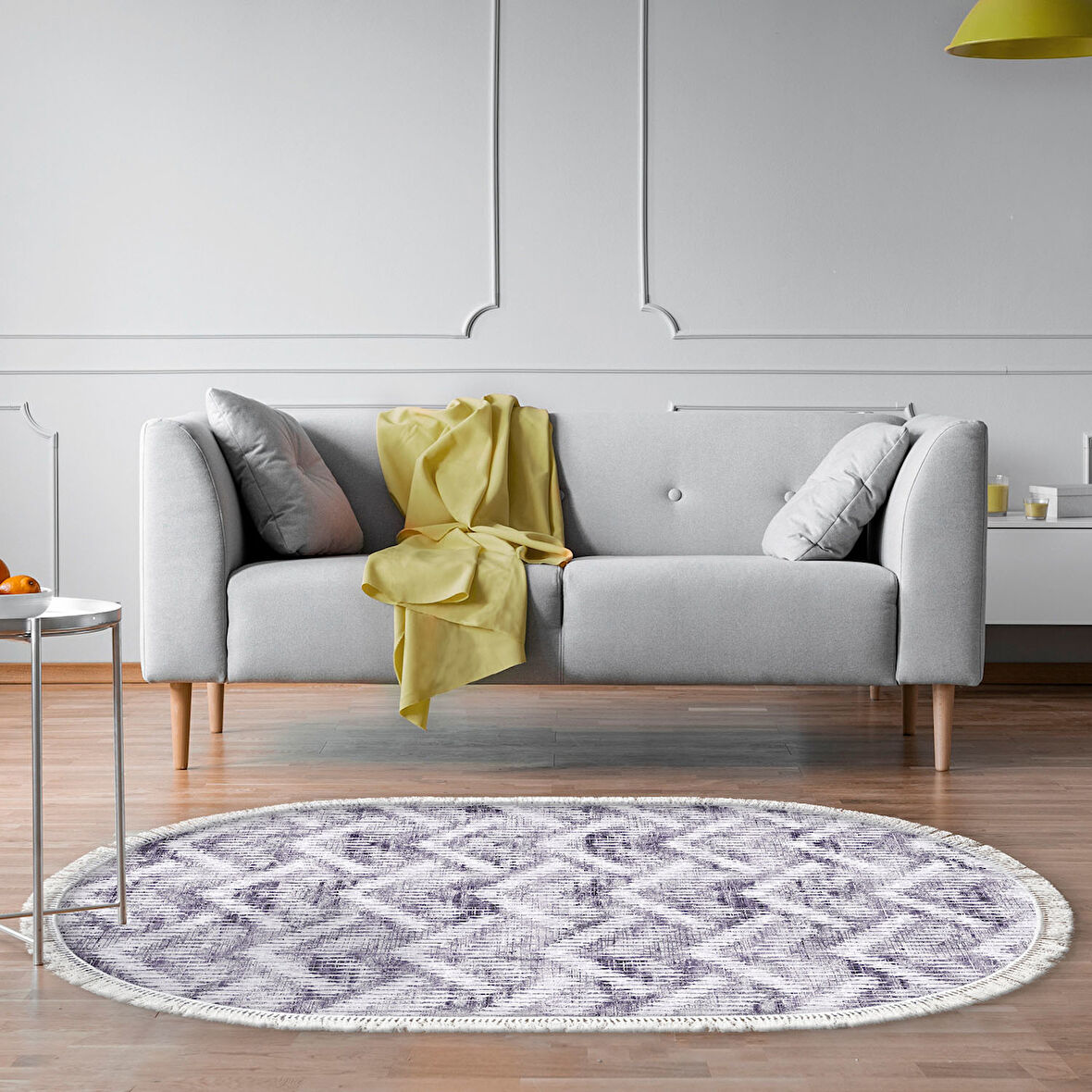 Dekoreko Kaymaz Taban Djt Salon Halısı Trend Saçaklı Oval İskandinav F5124