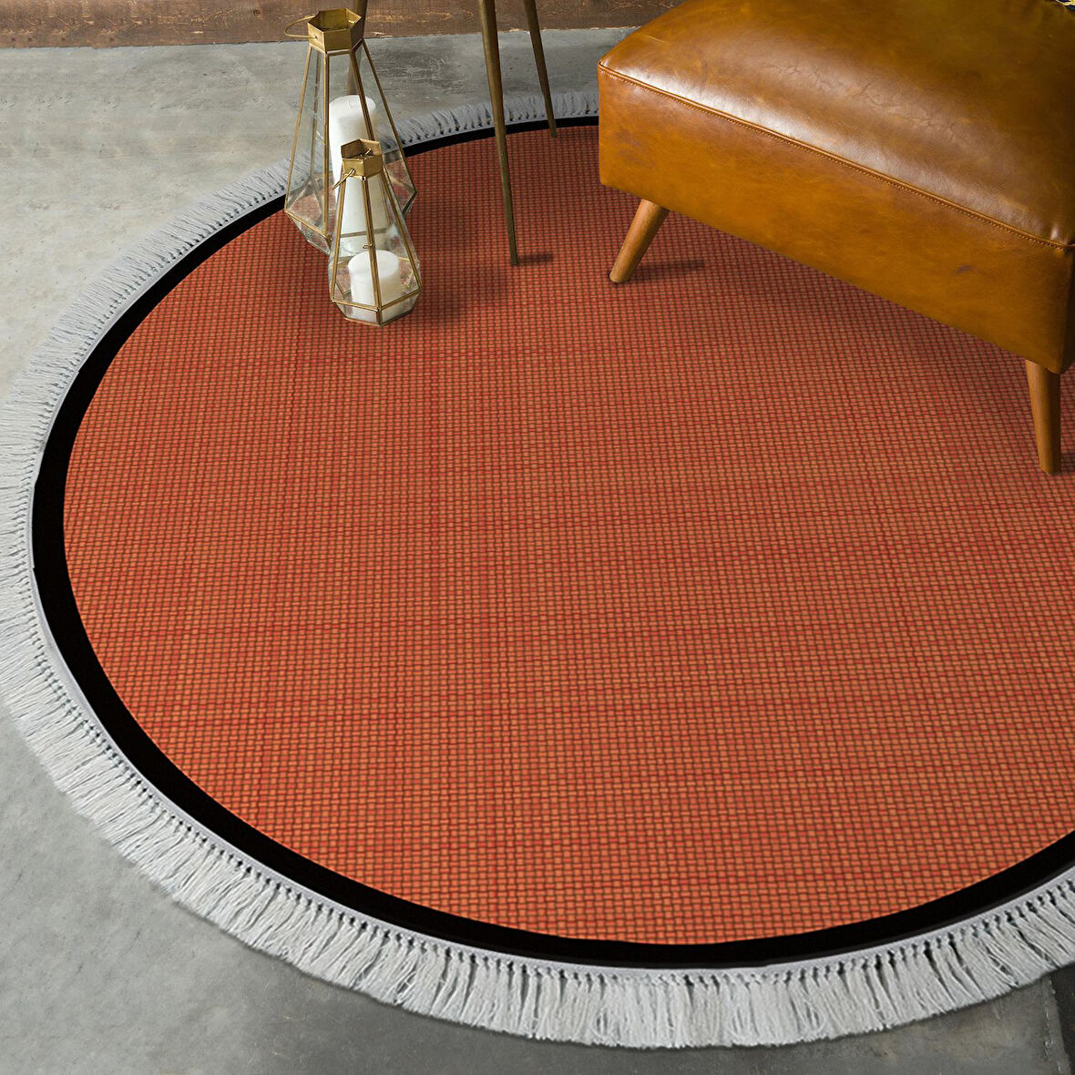 Alanur Home Kaymaz Taban Djt Banyo Mutfak Salon Halı Star Pamuk Saçaklı Yuvarlak Dokuma Desen E5007