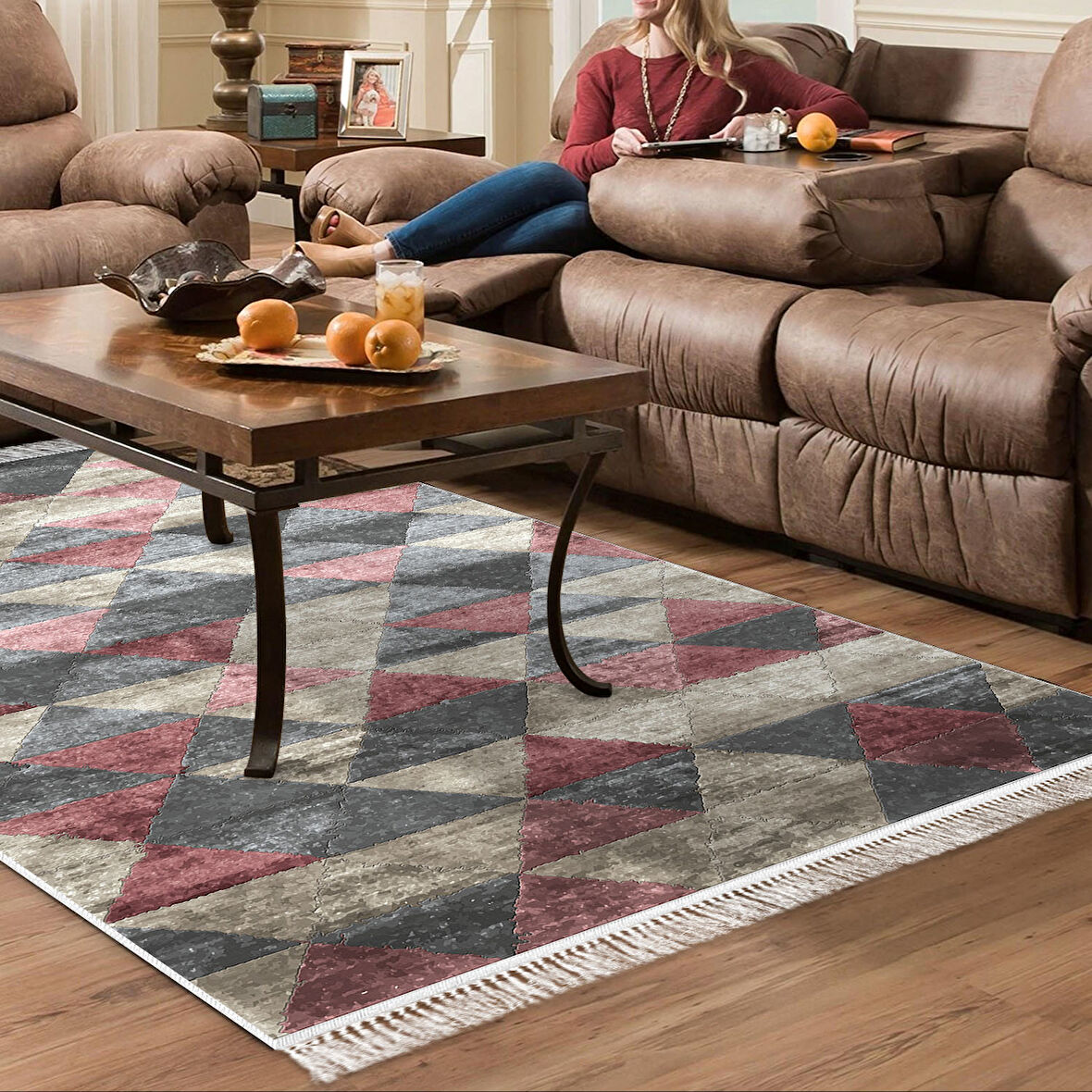 Dekoreko Kaymaz Taban Djt Salon Halısı Yıldız Deri Saçaklı İskandinav 661M