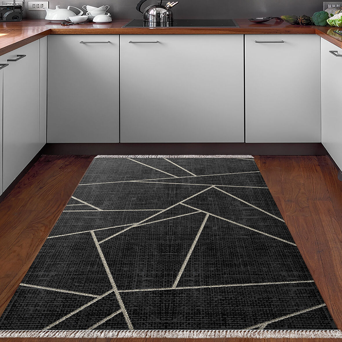 Dekoreko Kaymaz Taban Djt Mutfak Halısı Star Pamuk Saçaklı Modern 717