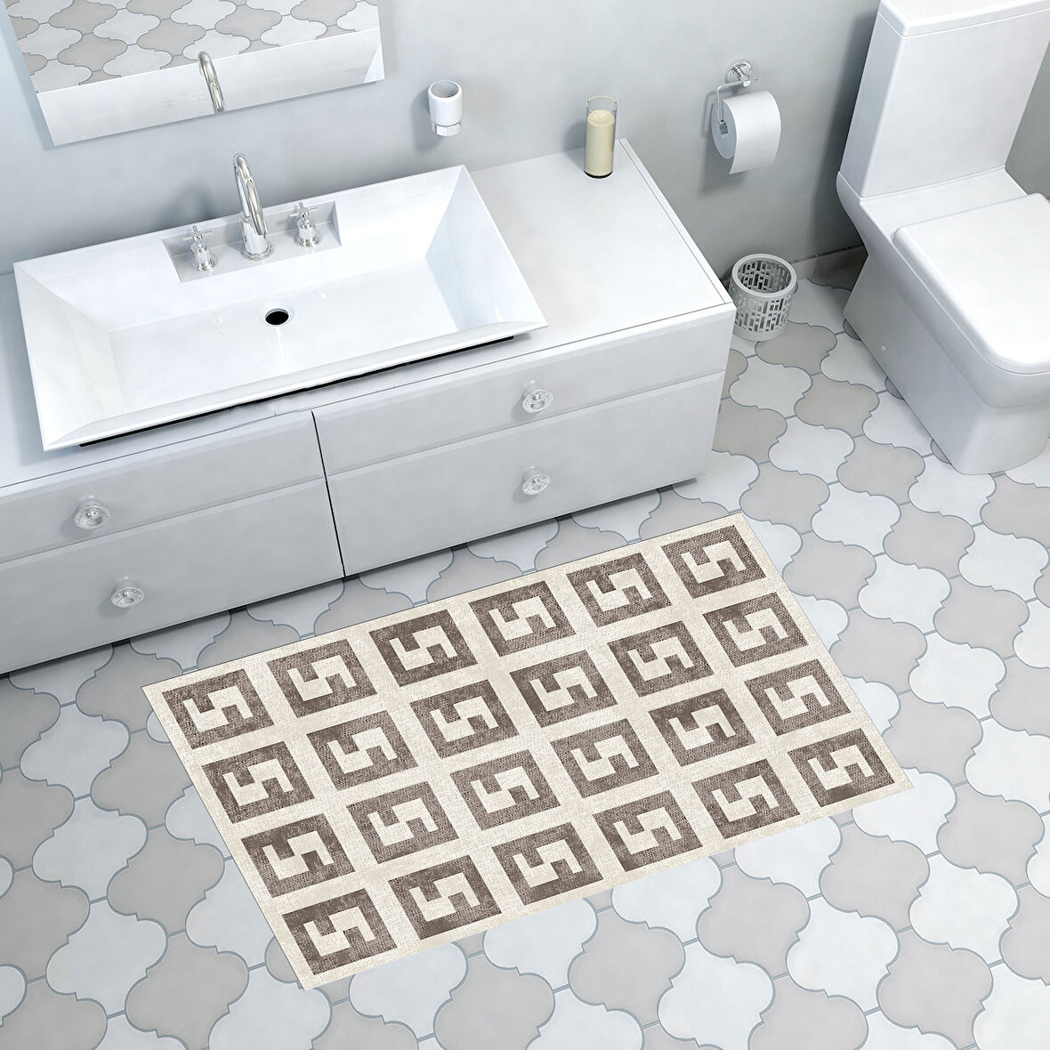 Dekoreko Kaymaz Taban Djt Banyo Halısı Star Pamuk Modern 606M