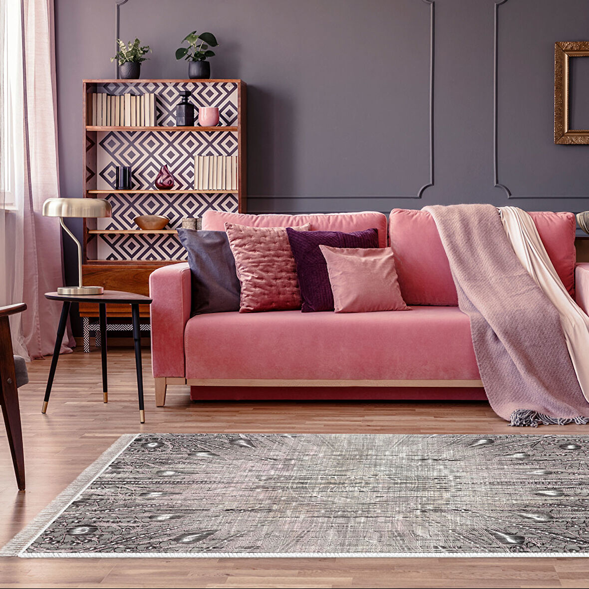 Dekoreko Kaymaz Taban Djt Salon Halısı Yıldız Deri Saçaklı Modern 743