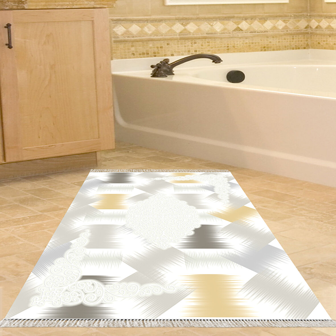 Dekoreko Kaymaz Taban Djt Banyo Halısı Yıldız Deri Saçaklı Modern S1030