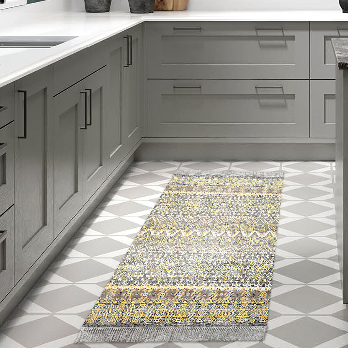 Dekoreko Kaymaz Taban Djt Mutfak Halısı Yıldız Deri Saçaklı İskandinav 1700