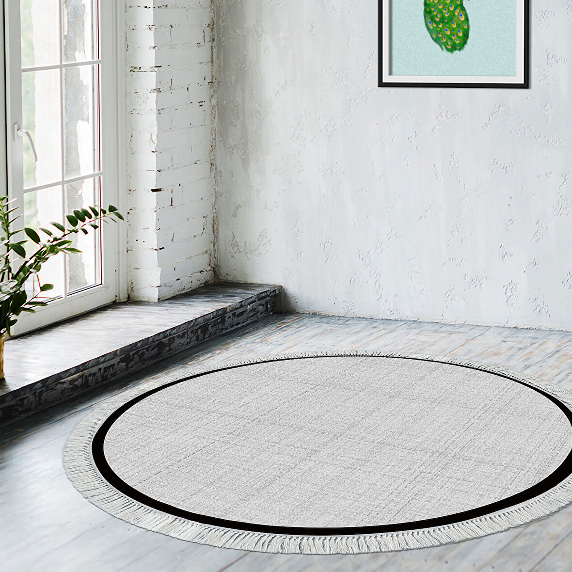 Alanur Home Kaymaz Taban Djt Banyo Mutfak Salon Halı Yıldız Deri Saçaklı Yuvarlak Dokuma Desen E5007