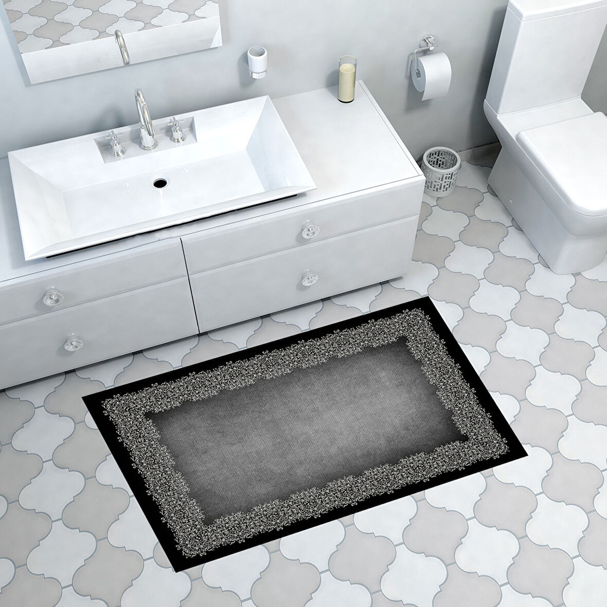 Dekoreko Kaymaz Taban Djt Banyo Halısı Star Pamuk Modern 1674