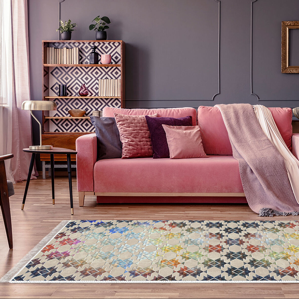 Dekoreko Kaymaz Taban Djt Salon Halısı Star Pamuk Saçaklı Modern 763