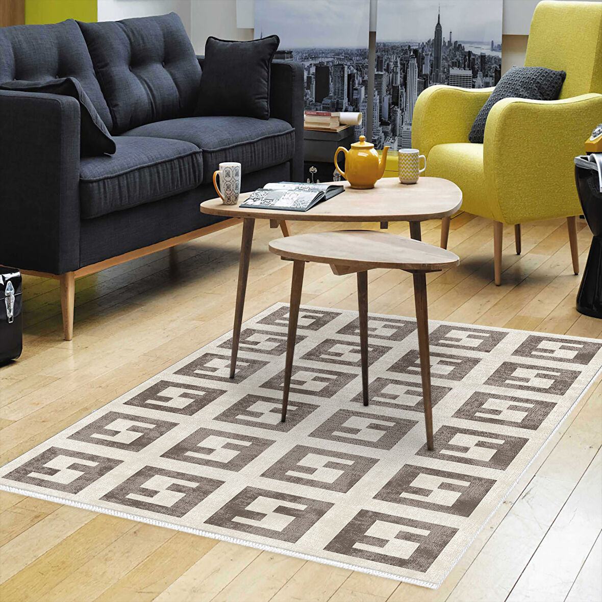 Dekoreko Kaymaz Taban Djt Salon Halısı Yıldız Deri Modern 606M