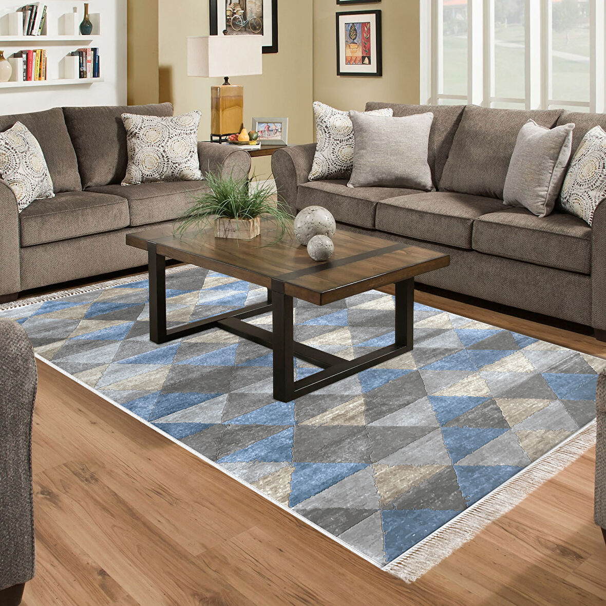 Dekoreko Kaymaz Taban Djt Salon Halısı Yıldız Deri Saçaklı İskandinav 661M