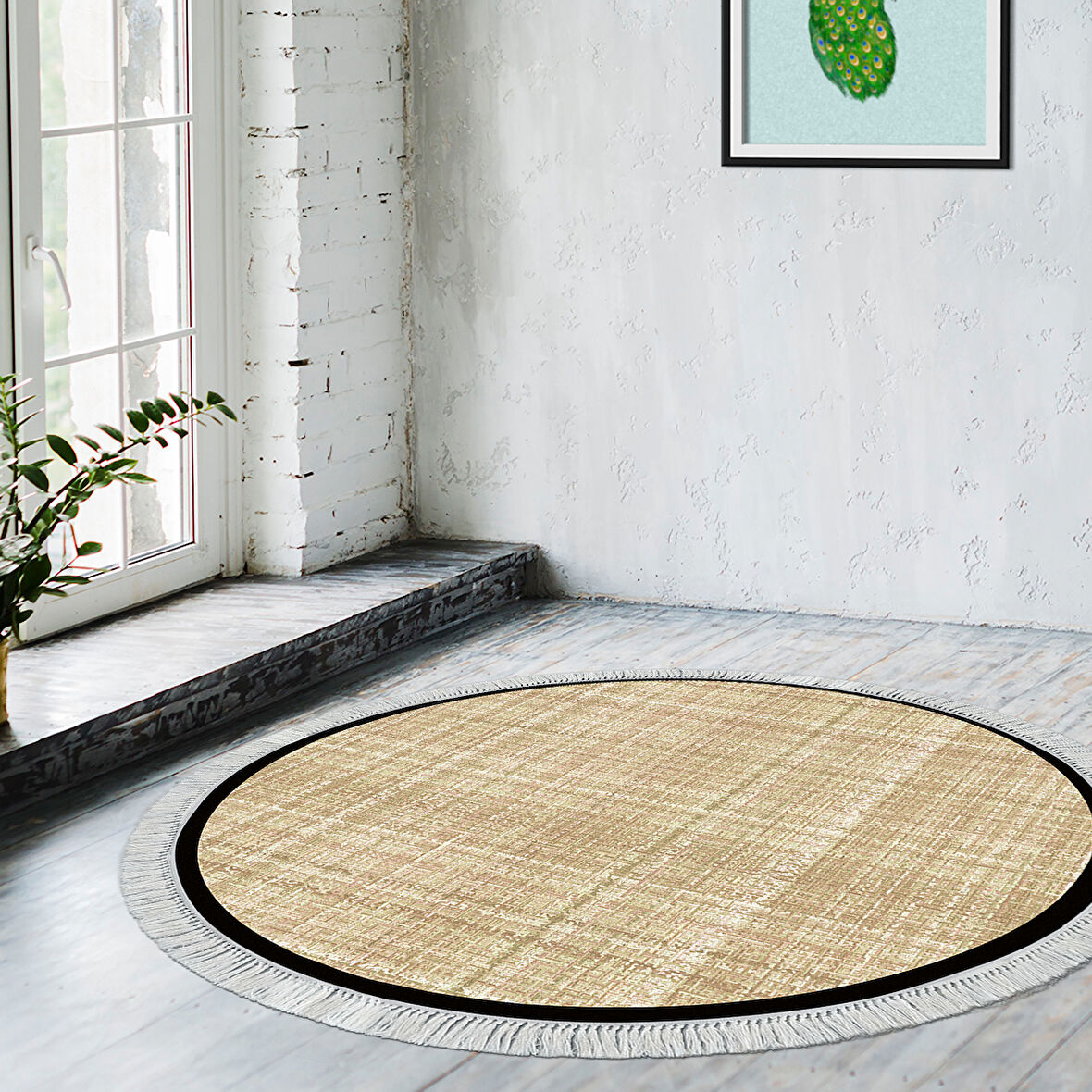 Alanur Home Kaymaz Taban Djt Banyo Mutfak Salon Halı Star Pamuk Saçaklı Yuvarlak Dokuma Desen E5007