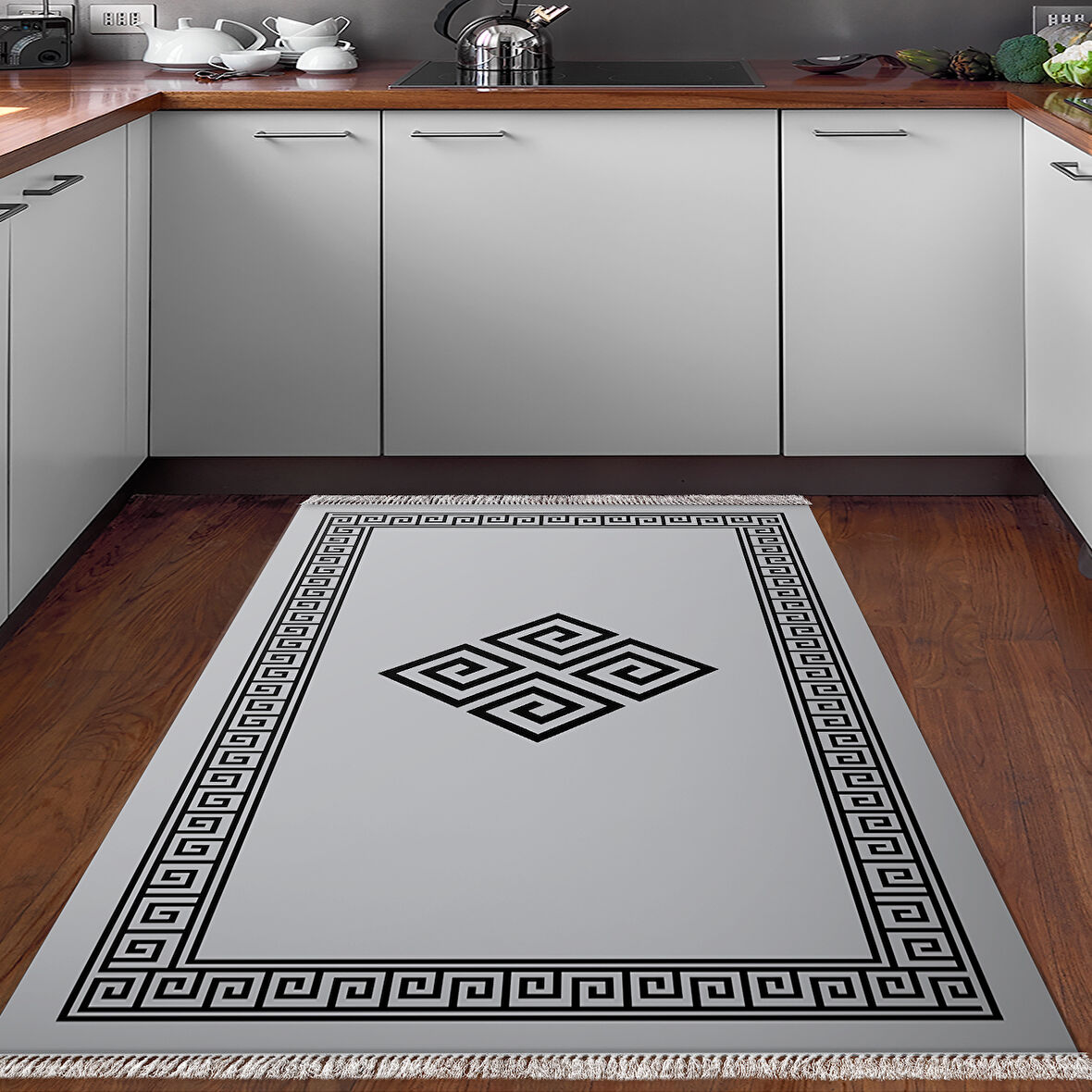 Dekoreko Kaymaz Taban Djt Mutfak Halısı Star Pamuk Saçaklı Modern 656M