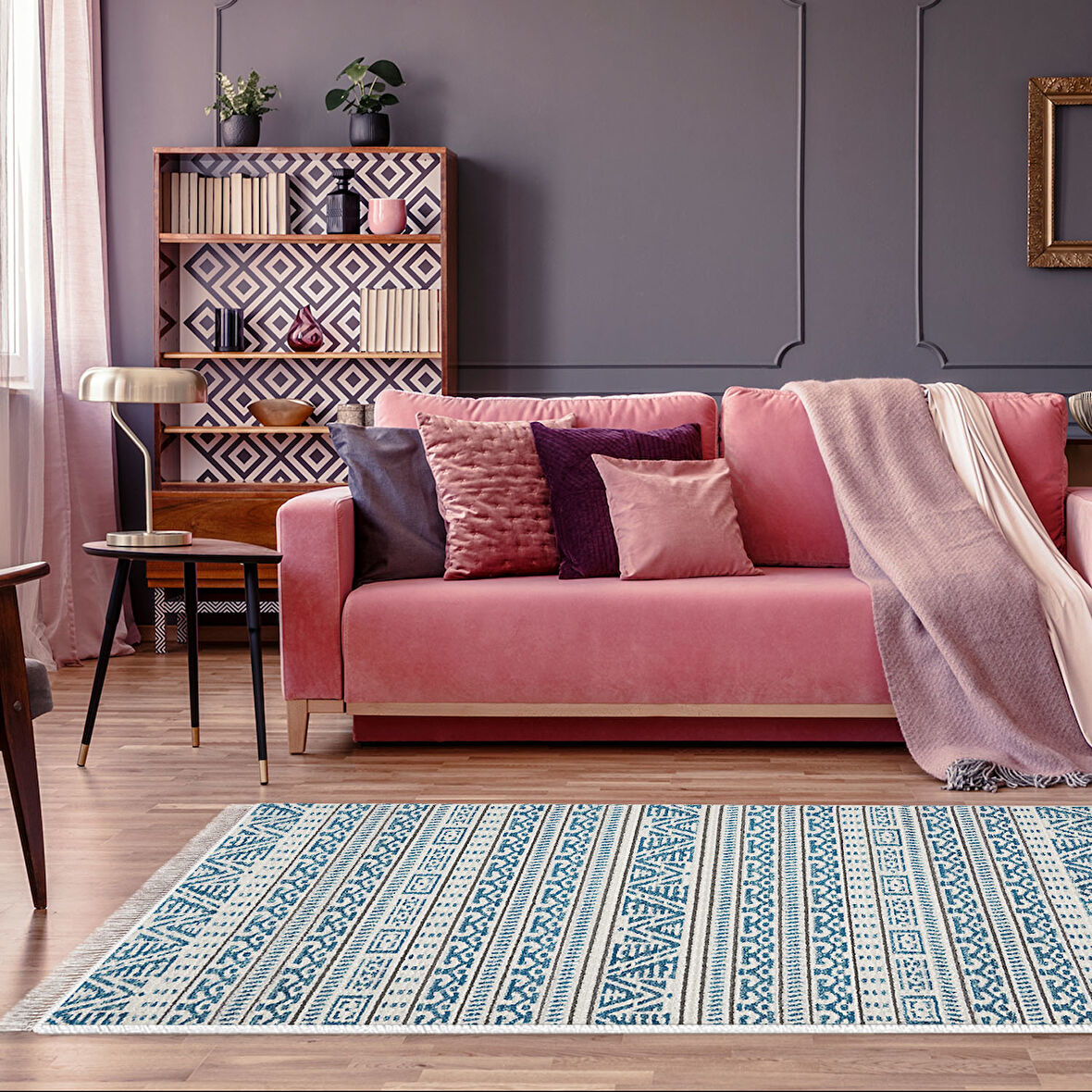 Dekoreko Kaymaz Taban Djt Salon Halısı Trend Saçaklı İskandinav F5082