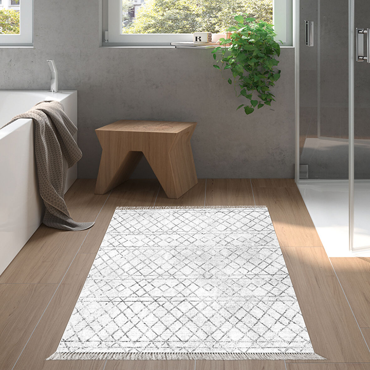 Dekoreko Kaymaz Taban Djt Banyo Halısı Trend Saçaklı İskandinav F5079