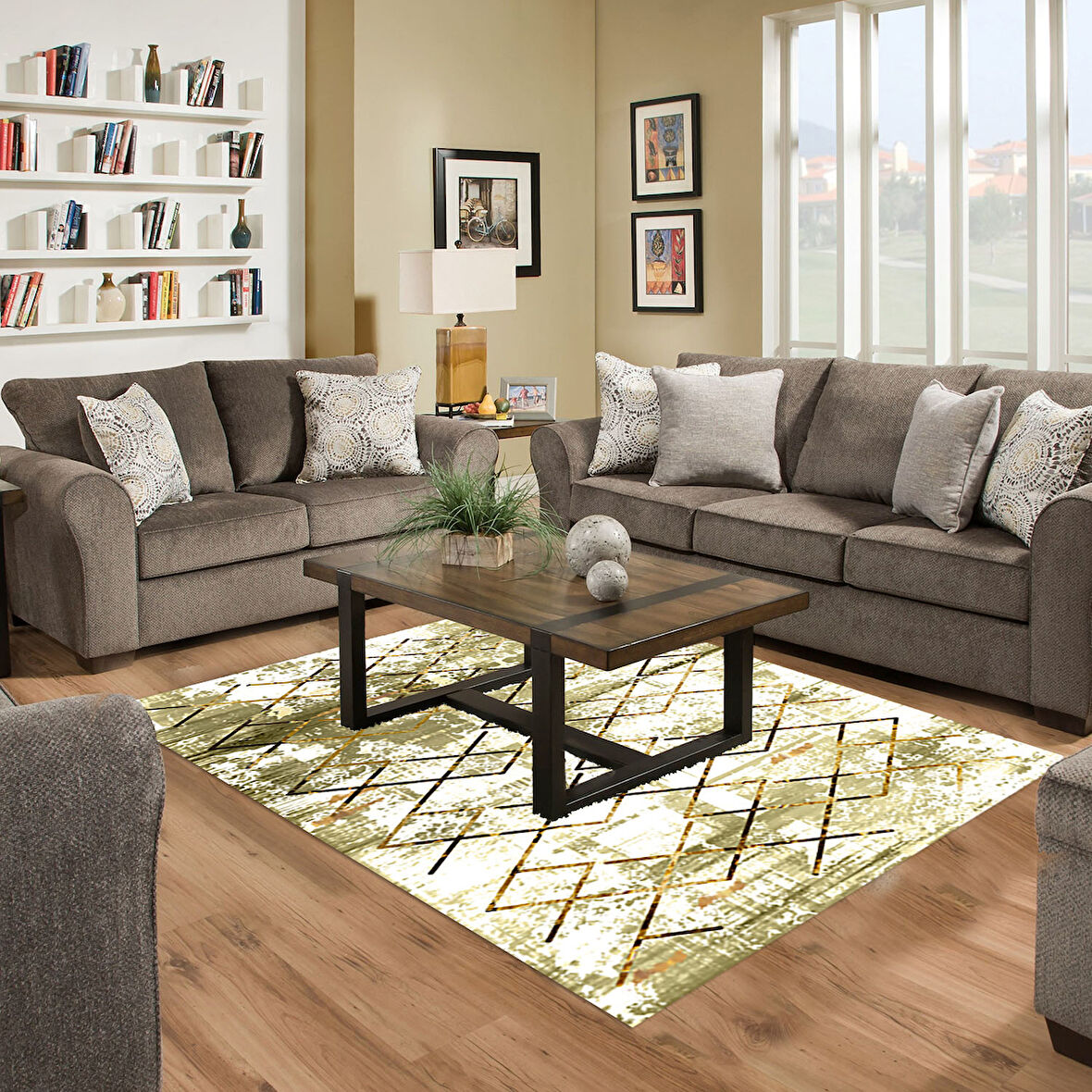 Dekoreko Kaymaz Taban Djt Salon Halısı Yıldız Deri Modern M5026