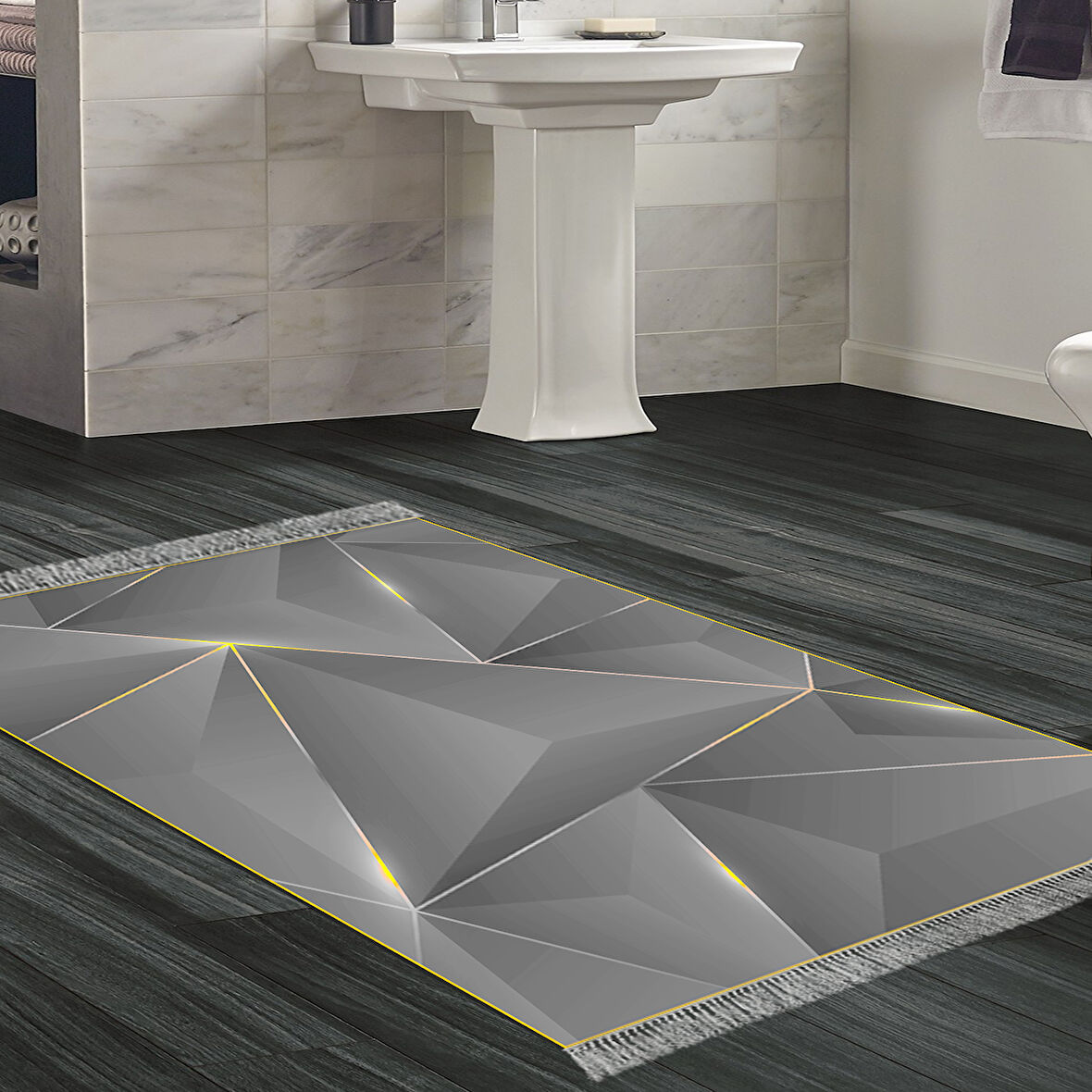 Dekoreko Kaymaz Taban Djt Banyo Halısı Yıldız Deri Saçaklı Modern F5005