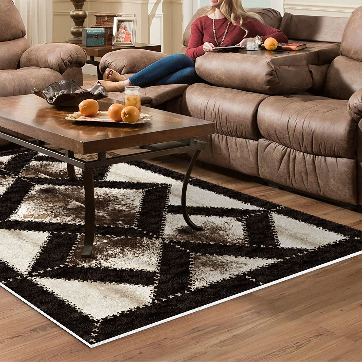 Dekoreko Kaymaz Taban Djt Salon Halısı Yıldız Deri Modern 722