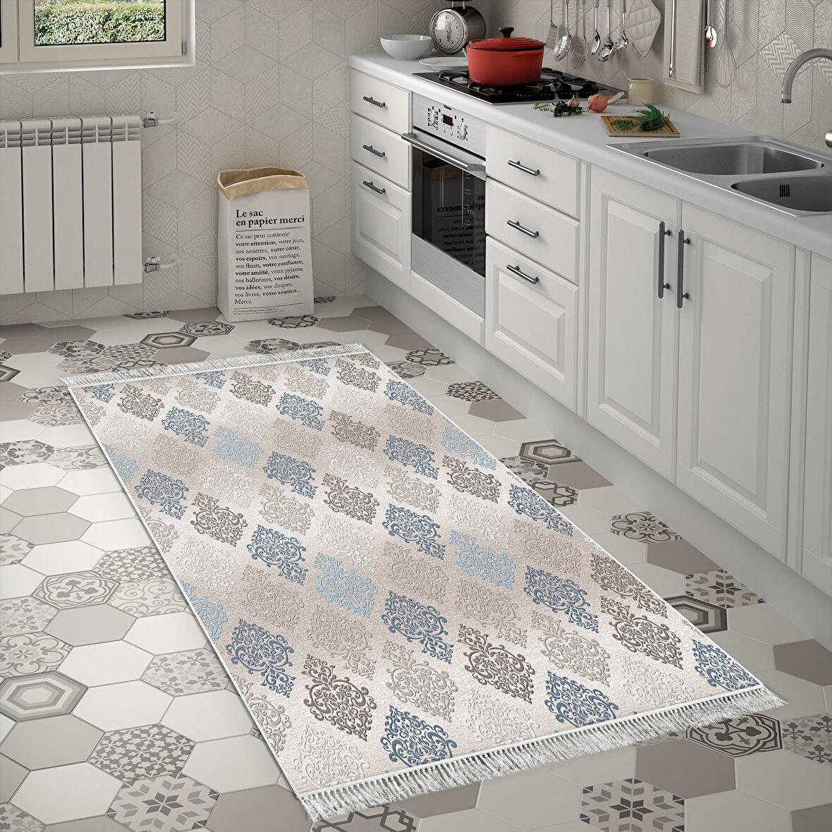 Dekoreko Kaymaz Taban Djt Mutfak Halısı Yıldız Deri Saçaklı Modern 674M