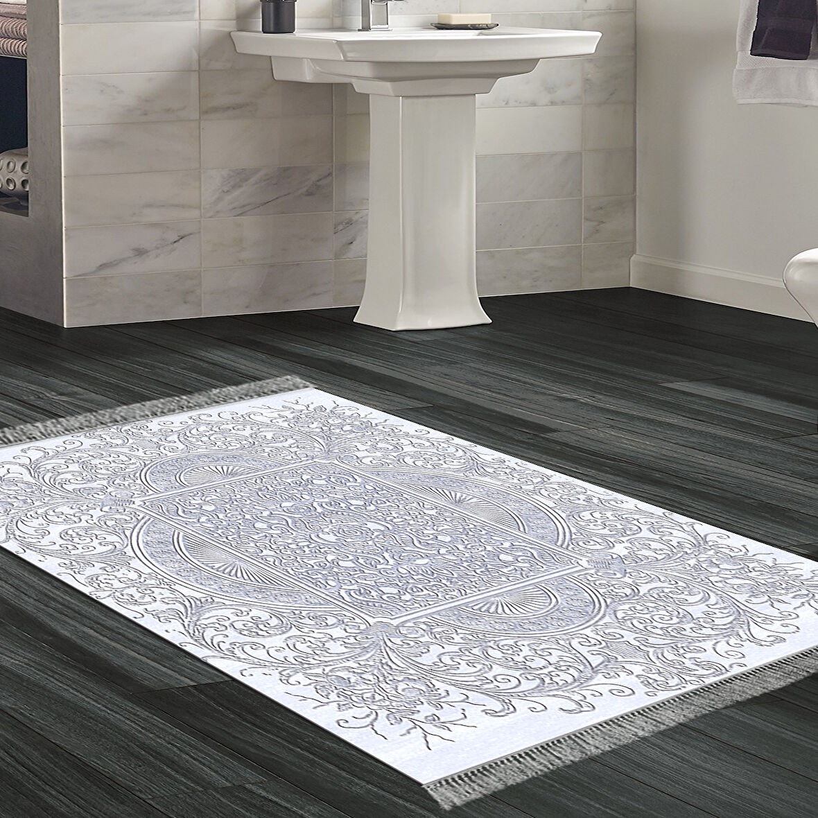 Dekoreko Kaymaz Taban Djt Banyo Halısı Yıldız Deri Saçaklı Modern 1488