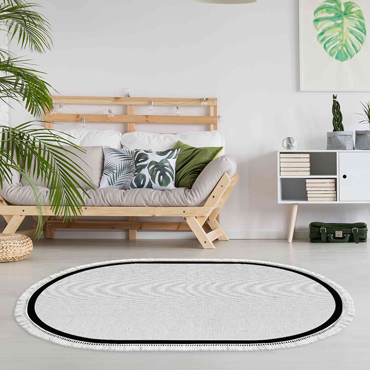 Alanur Home Kaymaz Taban Djt Banyo Mutfak Salon Halı Yıldız Deri Saçaklı Oval Dokuma Desen E5001