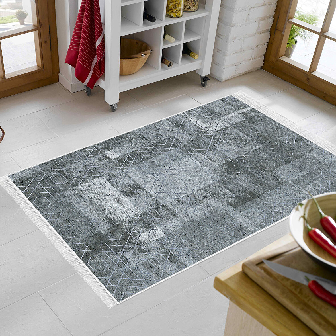 Dekoreko Kaymaz Taban Djt Mutfak Halısı Trend Saçaklı İskandinav F5132