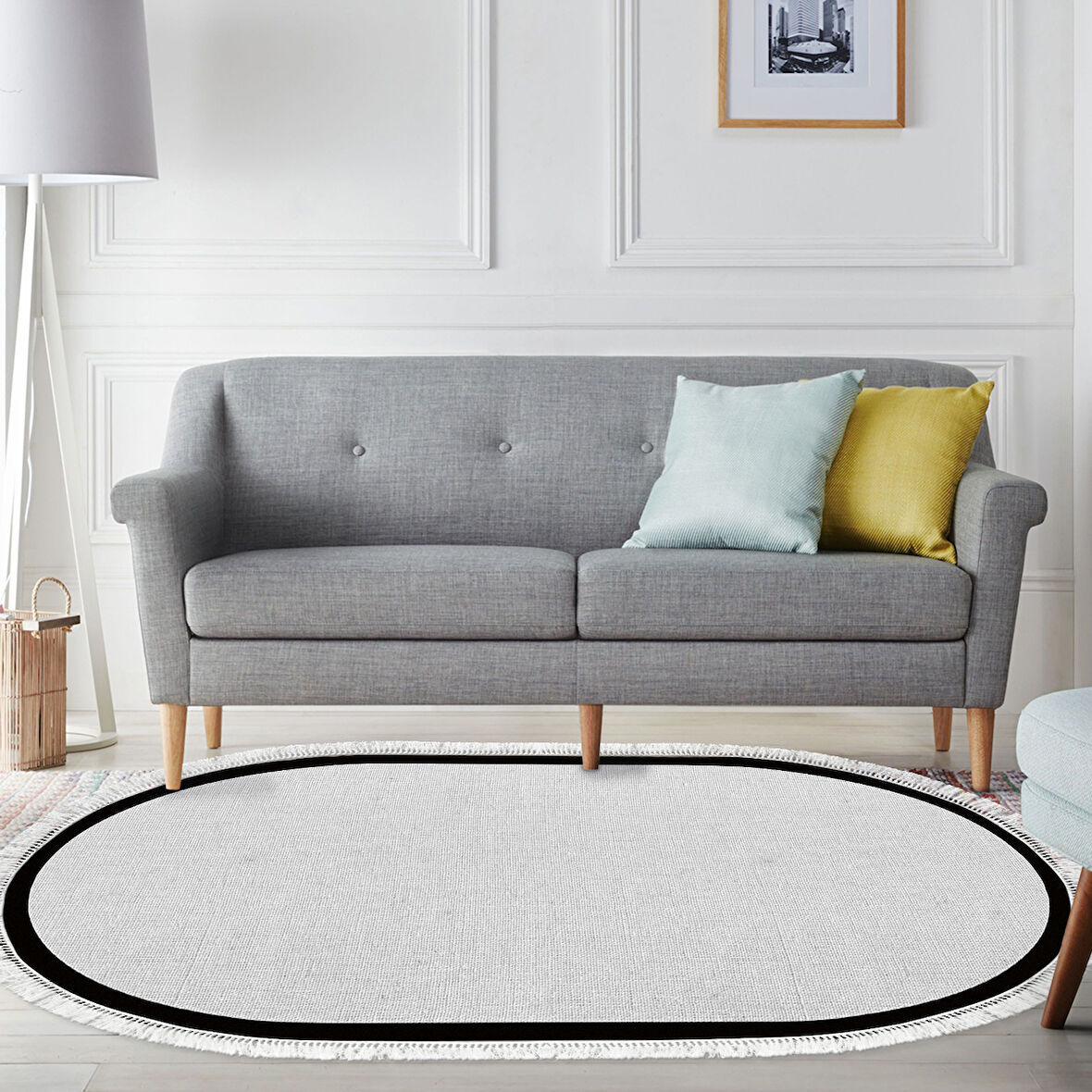 Alanur Home Kaymaz Taban Djt Banyo Mutfak Salon Halı Star Pamuk Saçaklı Oval Dokuma Desen E5001