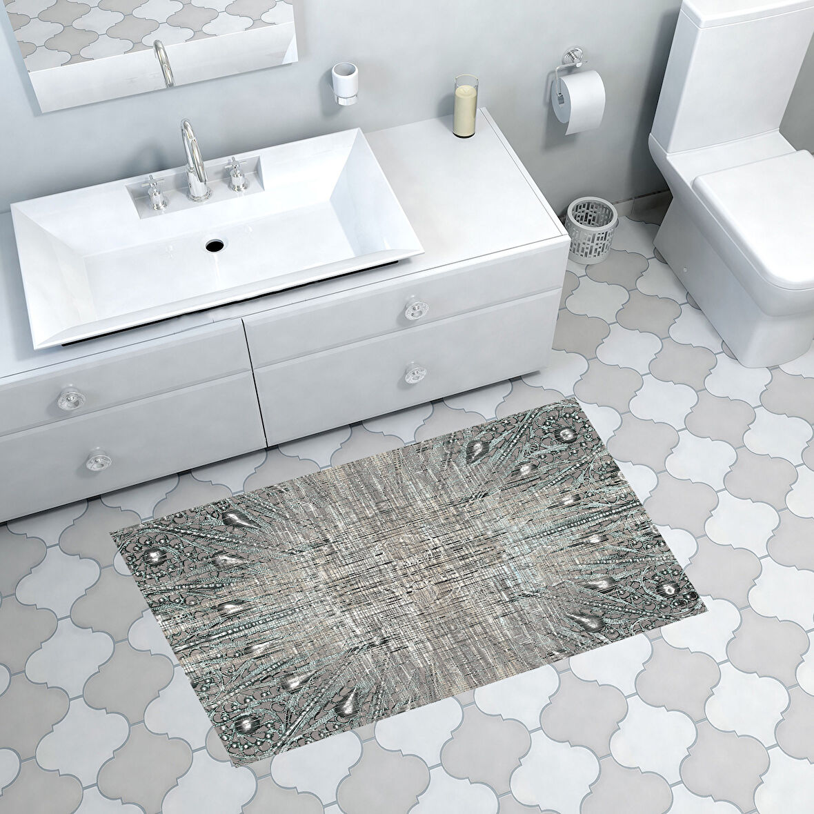 Dekoreko Kaymaz Taban Djt Banyo Halısı Trend Modern 743