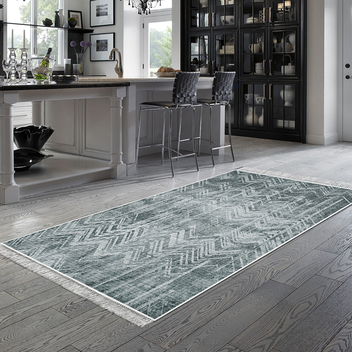 Dekoreko Kaymaz Taban Djt Mutfak Halısı Trend Saçaklı İskandinav F5083