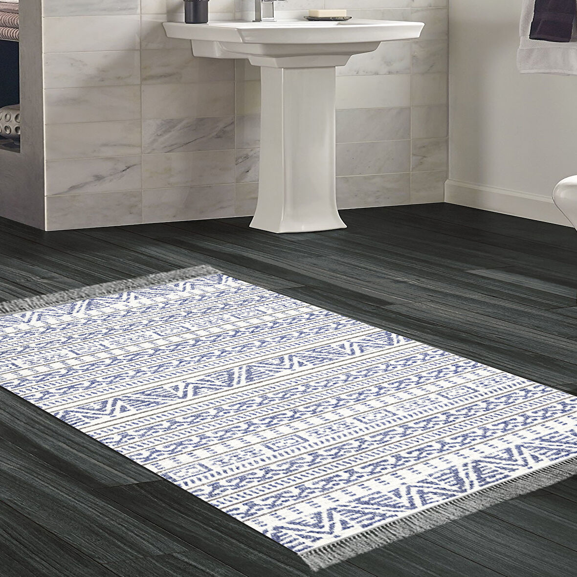Dekoreko Kaymaz Taban Djt Banyo Halısı Trend Saçaklı İskandinav F5082