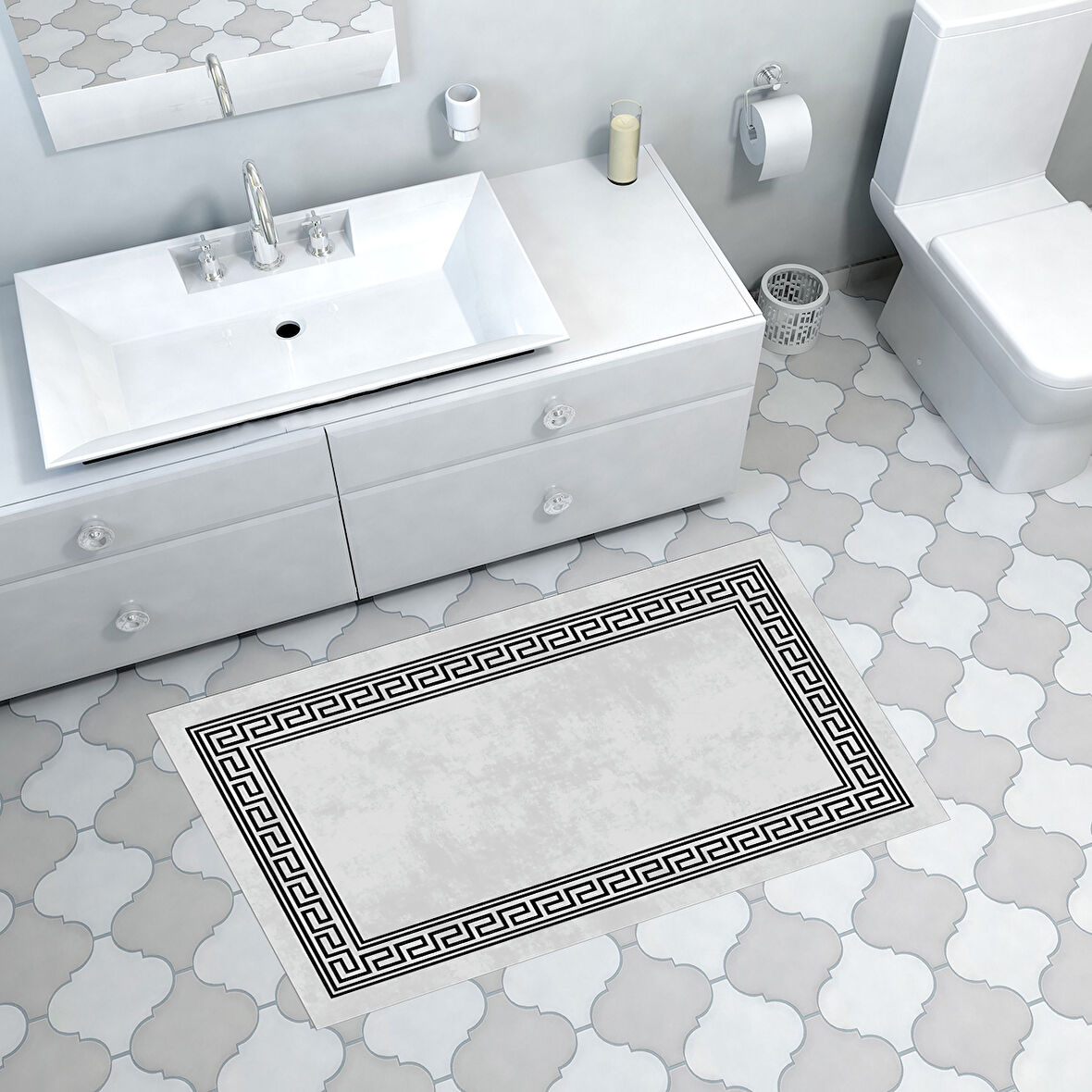 Dekoreko Kaymaz Taban Djt Banyo Halısı Trend Modern 626M