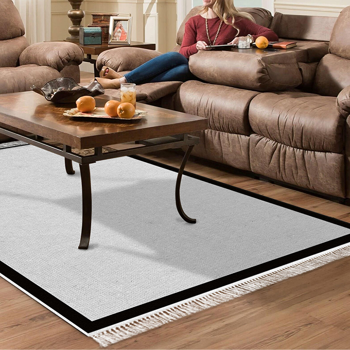 Alanur Home Kaymaz Taban Djt Banyo Mutfak Salon Halı Star Pamuk Saçaklı Dokuma Desen E5001