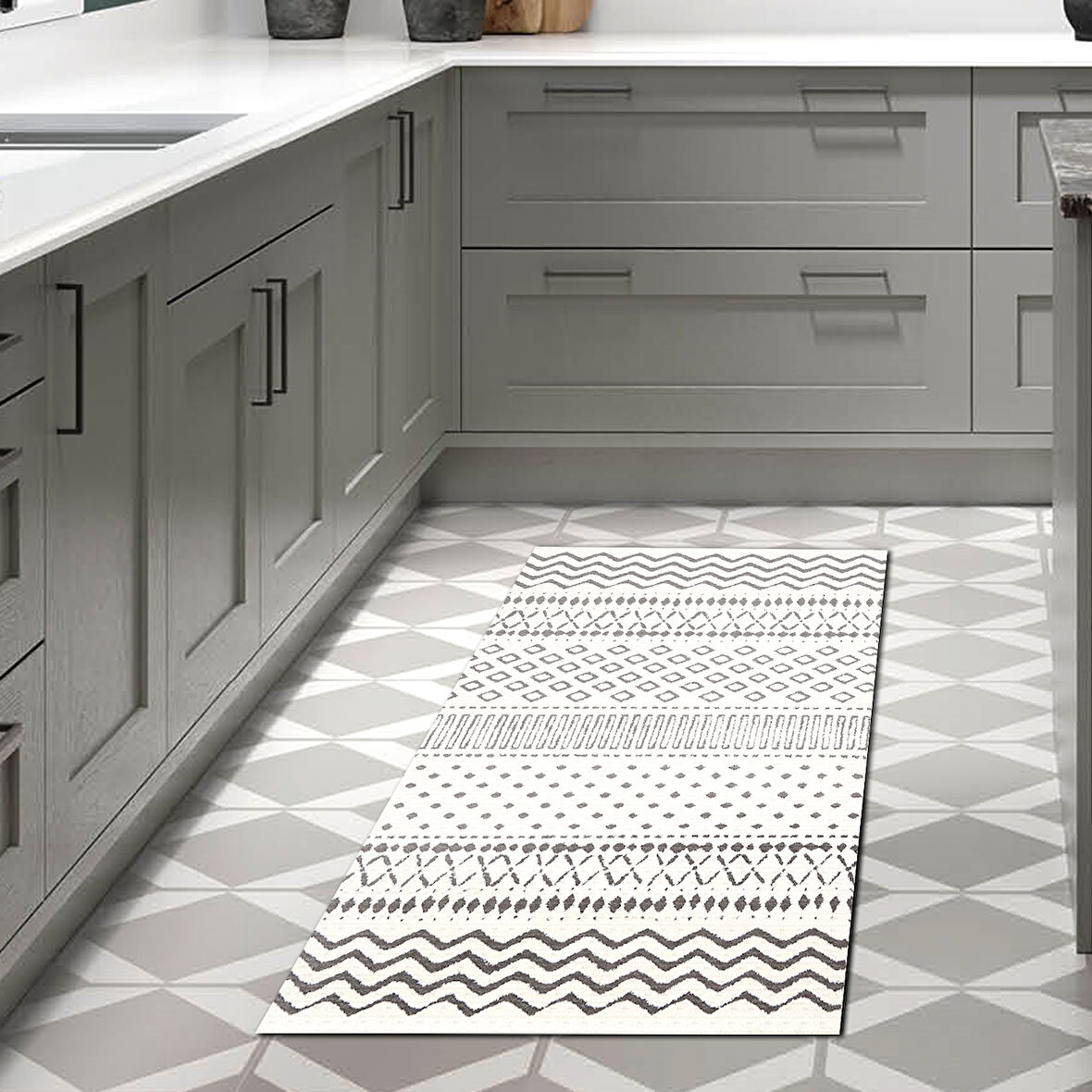 Dekoreko Kaymaz Taban Djt Mutfak Halısı Trend İskandinav F5086