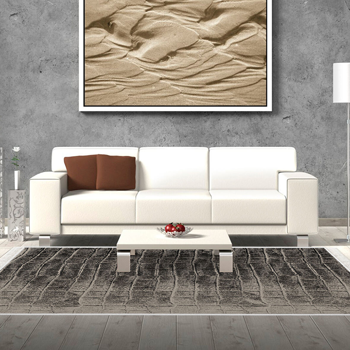 Dekoreko Kaymaz Taban Djt Salon Halısı Yıldız Deri Saçaklı Modern 1911