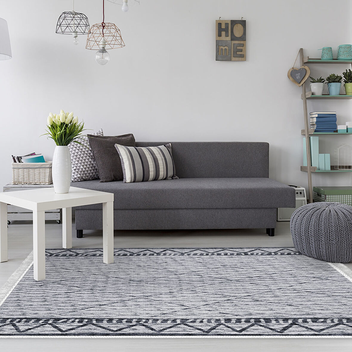 Dekoreko Kaymaz Taban Djt Salon Halısı Star Pamuk Saçaklı İskandinav F5081