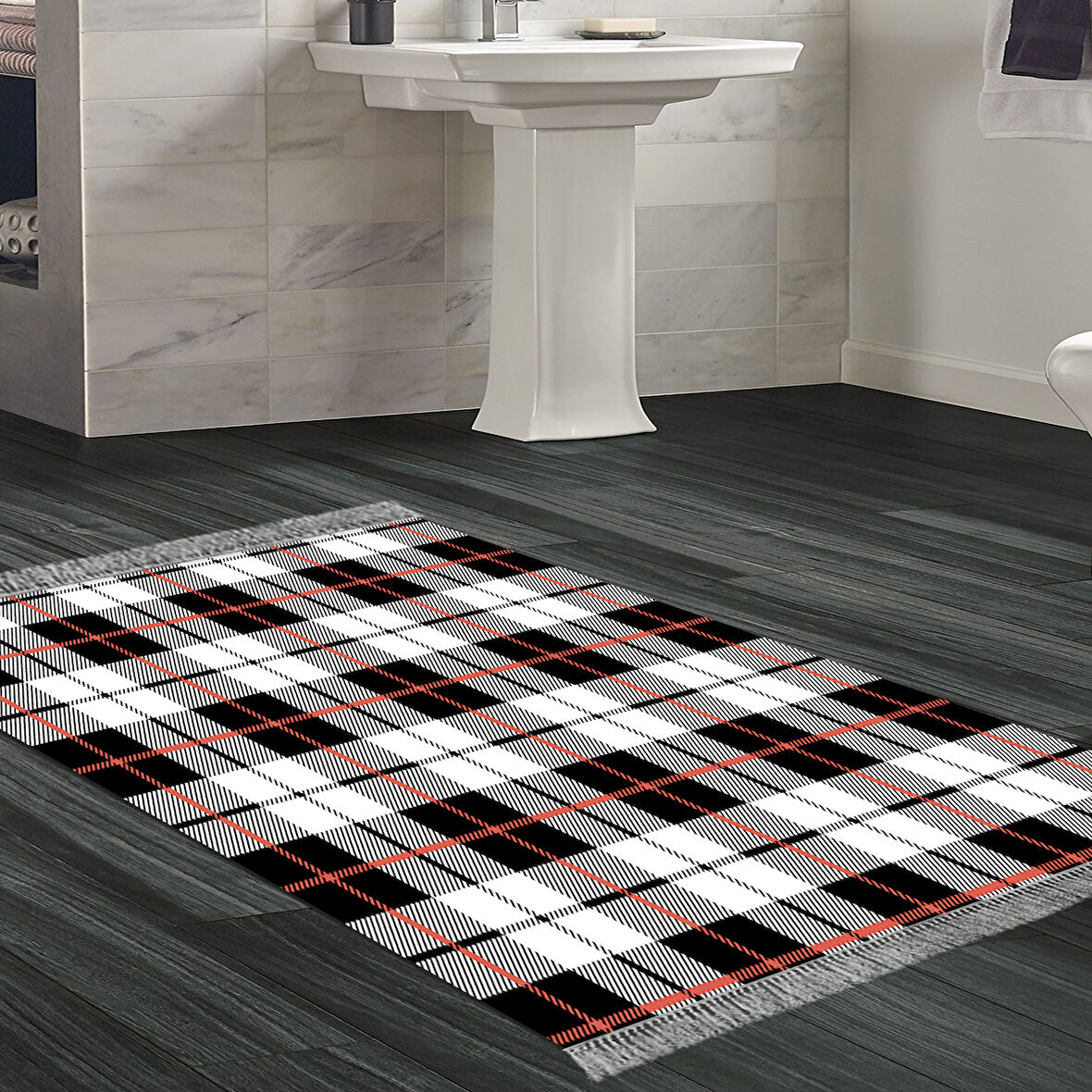 Dekoreko Kaymaz Taban Djt Banyo Halısı Trend Saçaklı Modern 750