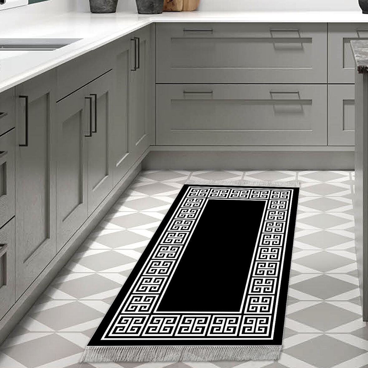 Dekoreko Kaymaz Taban Djt Mutfak Halısı Trend Saçaklı Modern 608M