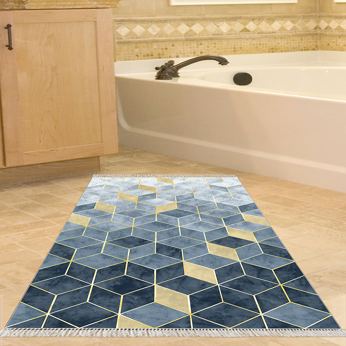 Dekoreko Kaymaz Taban Djt Banyo Halısı Star Pamuk Saçaklı İskandinav 2146M